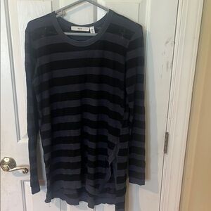 WILT Asymmetrical long sleeve Gray and Black Striped Shirt womens size small